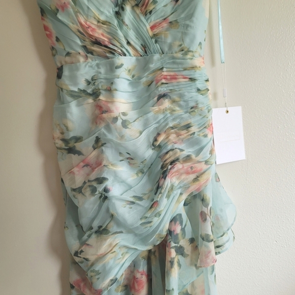 leena for Mac Duggal,Floral Print  Asymmetrical Ruffle Hem Dress,Blue Floral, 2 - Picture 6 of 10